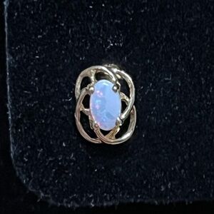 Vintage 14K Gold Opal Stud Earrings Oval Cabochon White Opal Swirl Setting